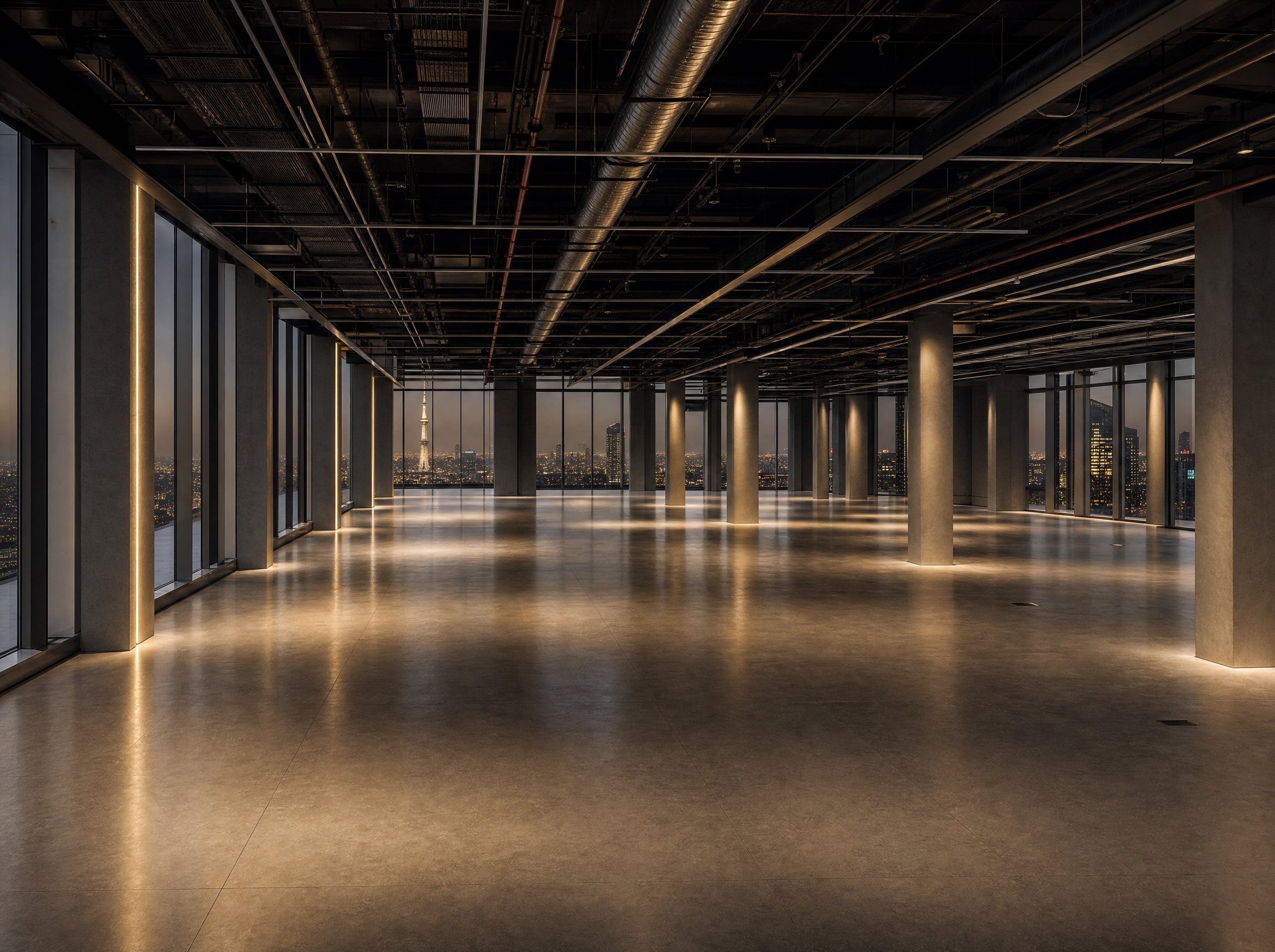 Category A office fitout shell with raised floors and MEP services