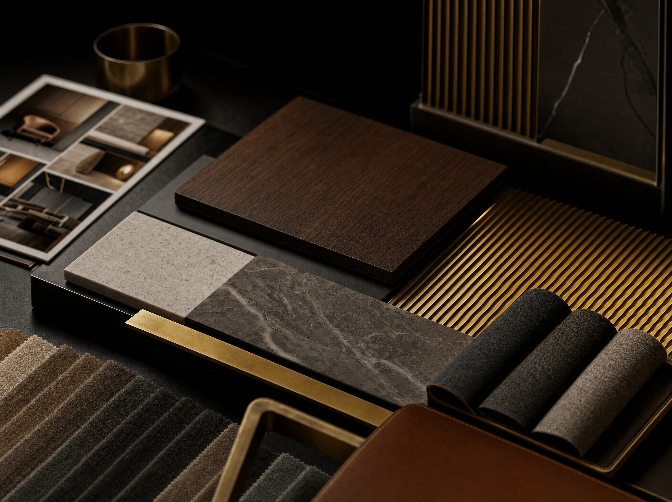 Curated fitout material samples and specification mood board