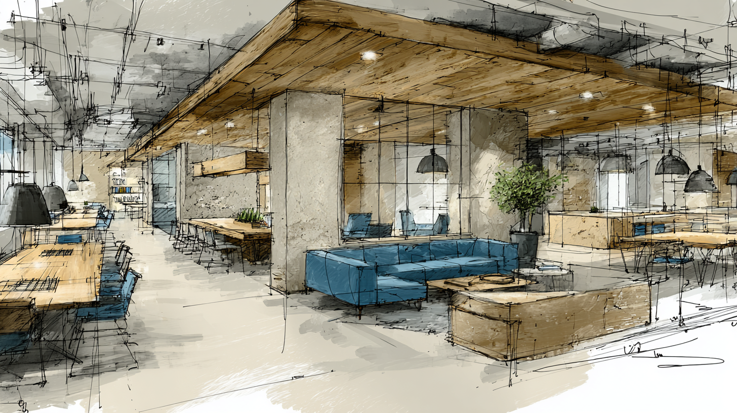 Immersive architectural transformation — from concept sketch to completed workspace